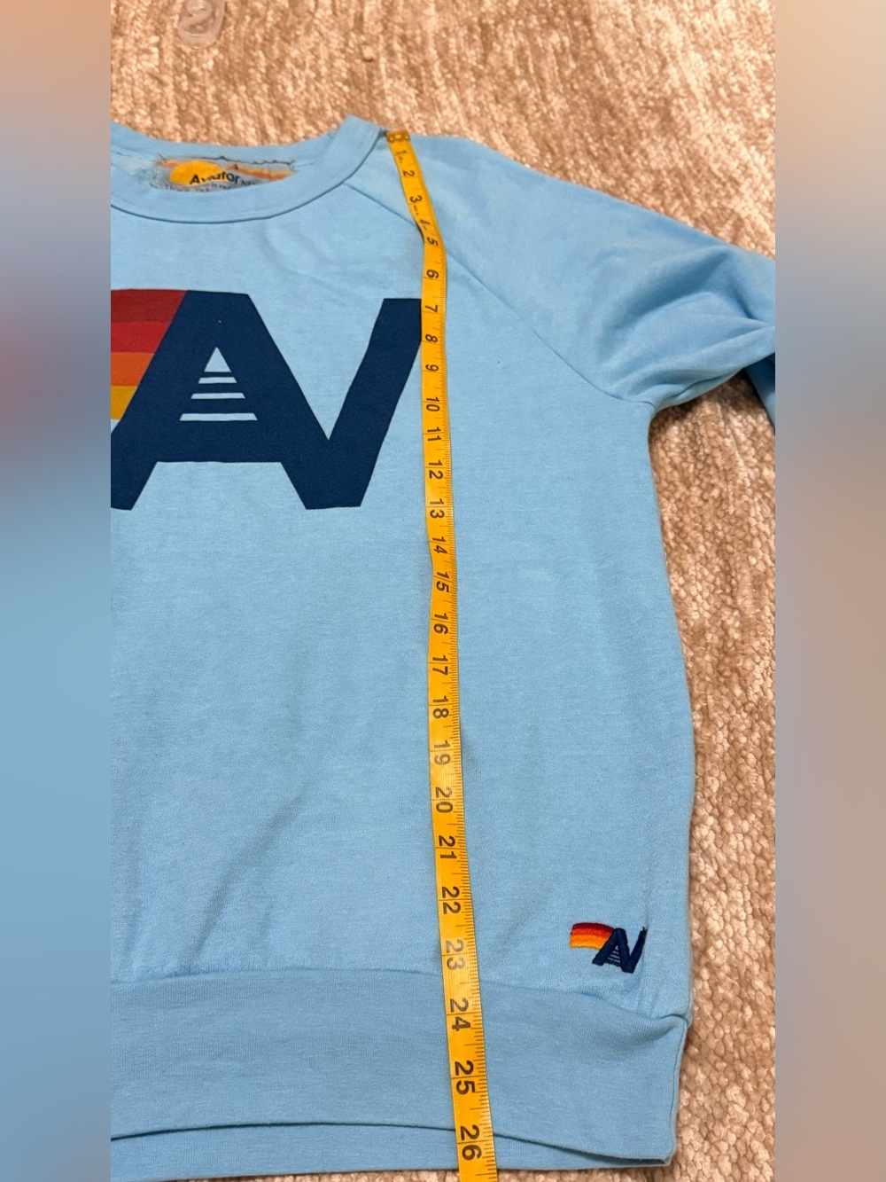 Aviator Nation Sky Blue Crewneck with Navy Logo & Sunset Stripes - Picture 4 of 9